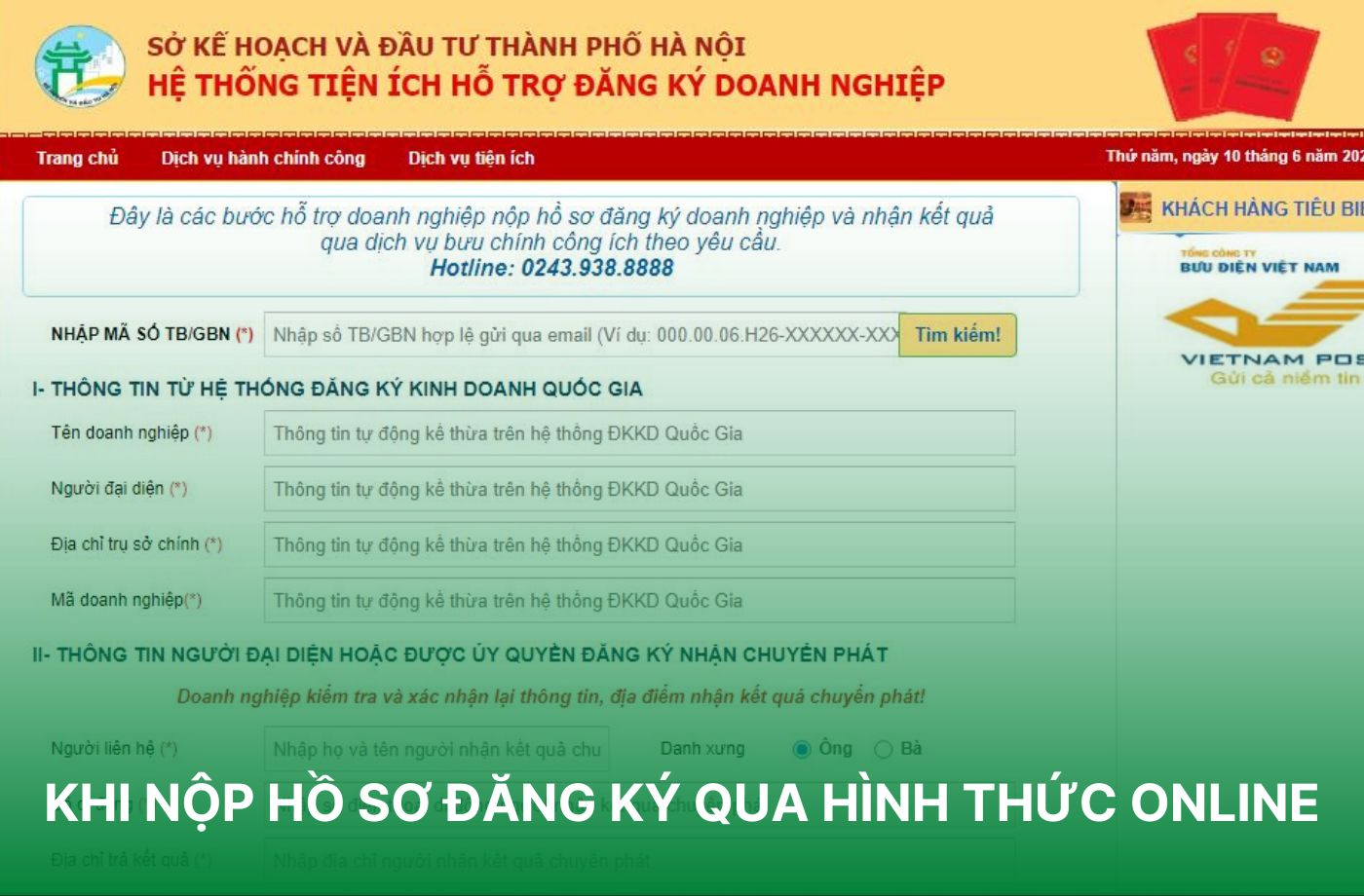 Khi nộp hồ sơ đăng ký qua hình thức online